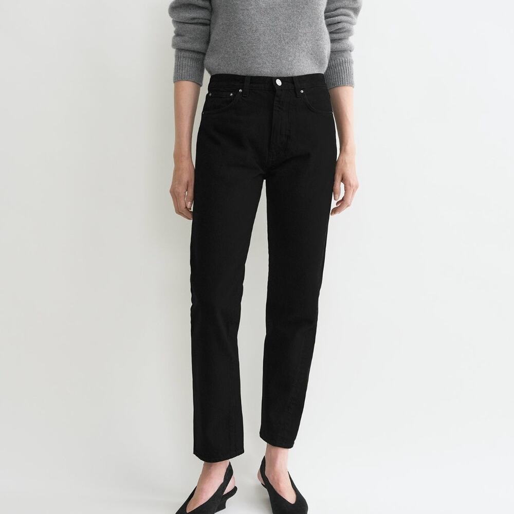 toteme twisted seam denim high rise tapered slim jeans black